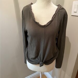 love, Fire Olive Lace Trim Long Sleeve Top